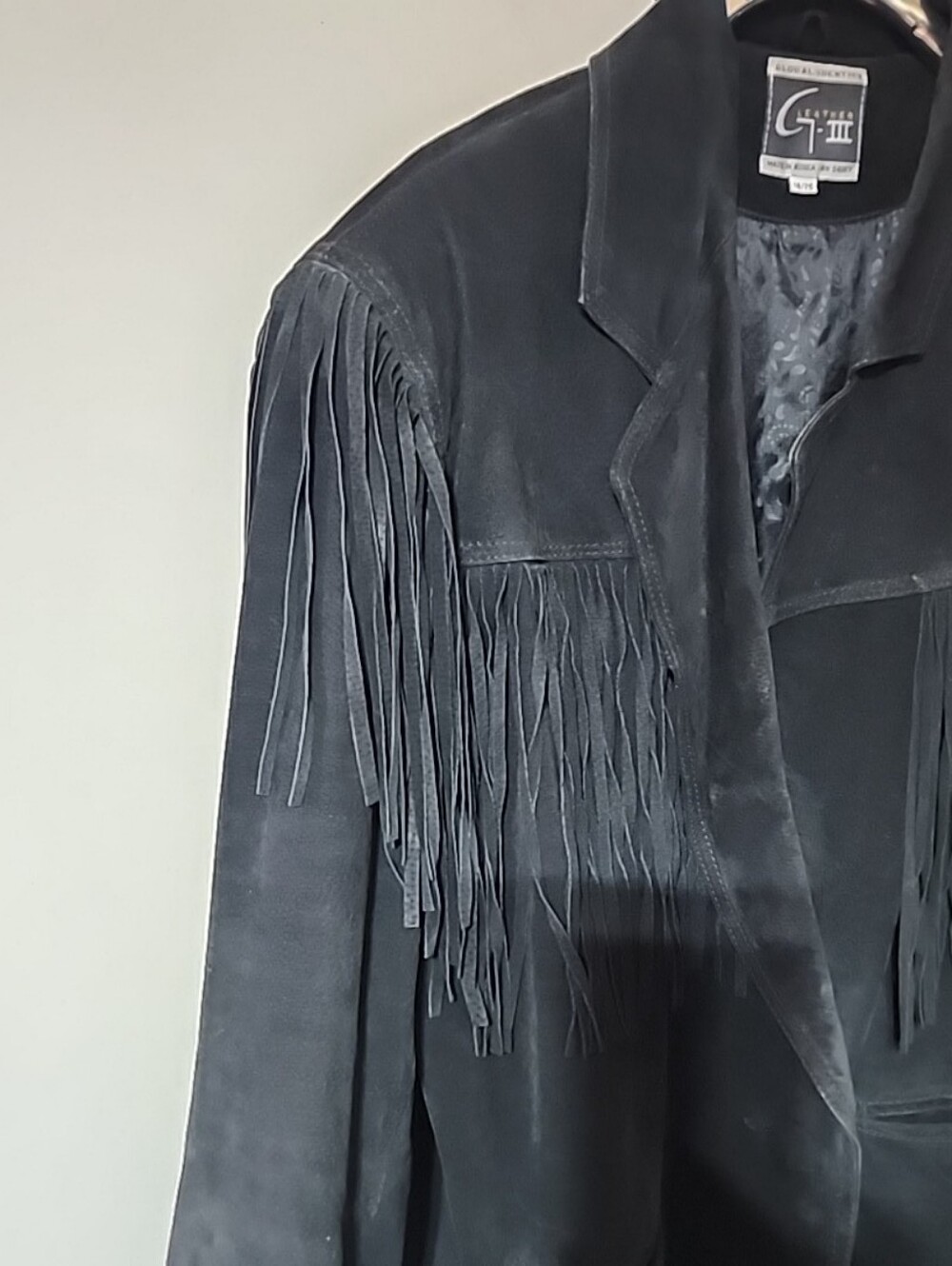Vintage G-III Global Identity Black Suede Leather Fringe Jacket Size 18/20 - Picture 7 of 10